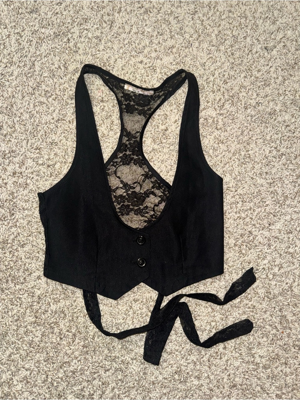 Top 10 U.S.A. Black Lace Back Cropped Vest Corset Style Button Front Top